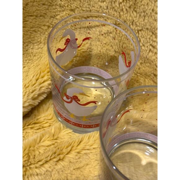 3 Libbey Glass Christmas Goose Duck red ribbon Double Old Fashioned Rocks Dots - Picture 6 of 6